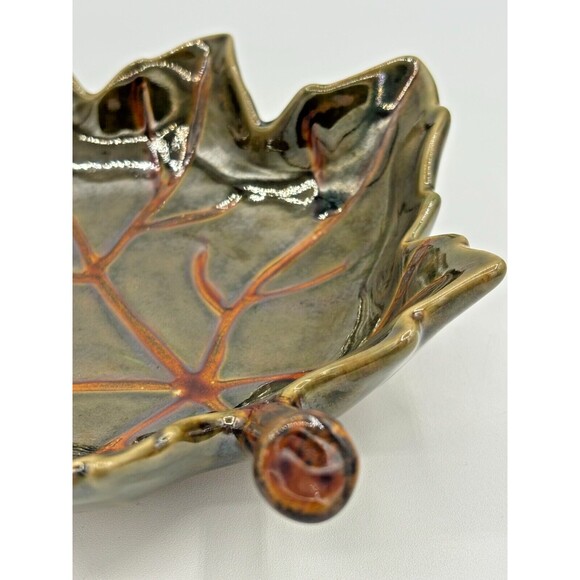 Pottery Barn Harvest Leaf Ceramic Glazed Serving Plate Tray Autumn Fall Decor - Picture 10 of 16